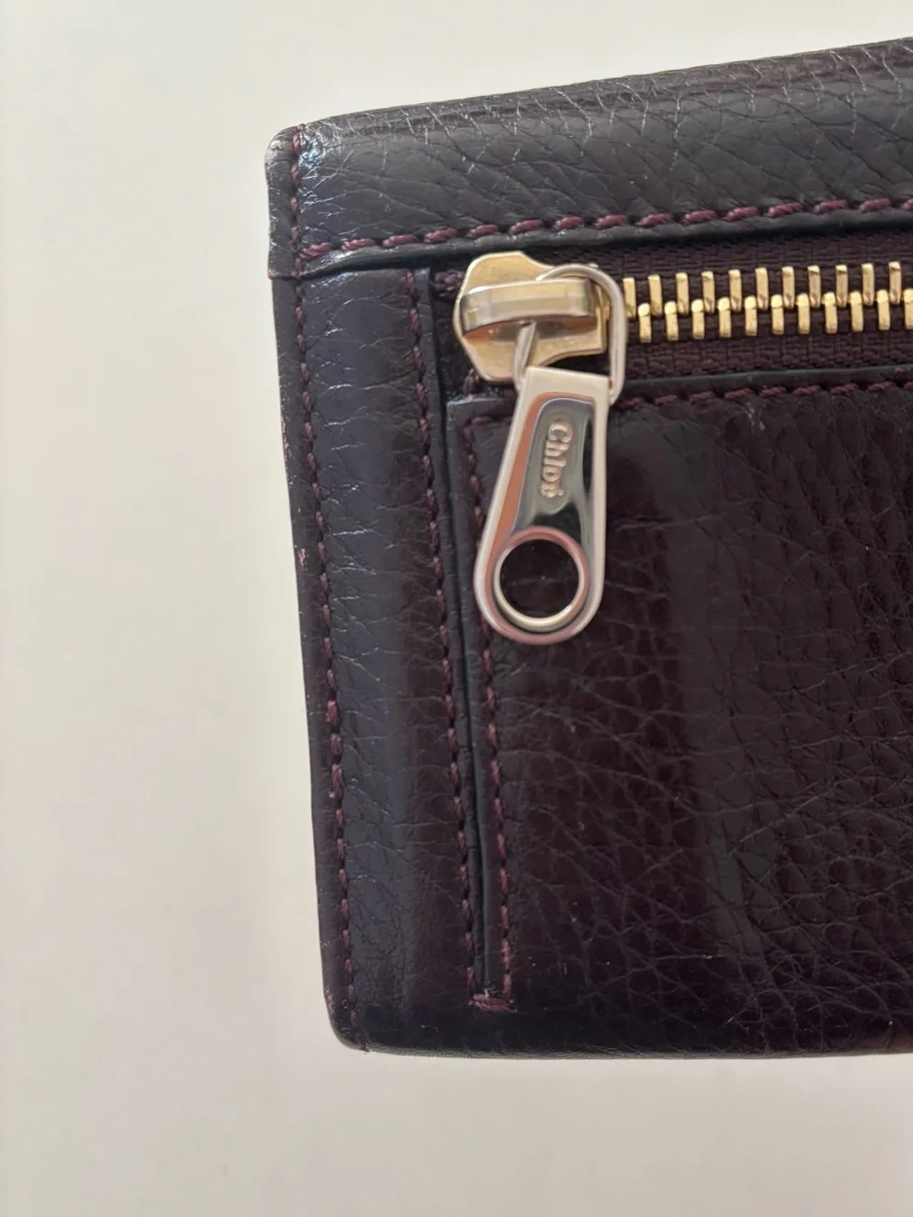 Chloé Dark Purple Textured Leather Metal Bow-Accent Wallet